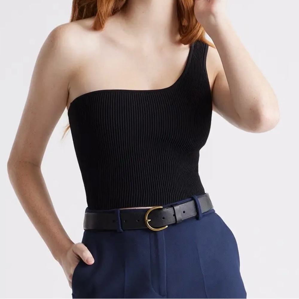 Quince Cropped One Shoulder Ribbed Knit Tank